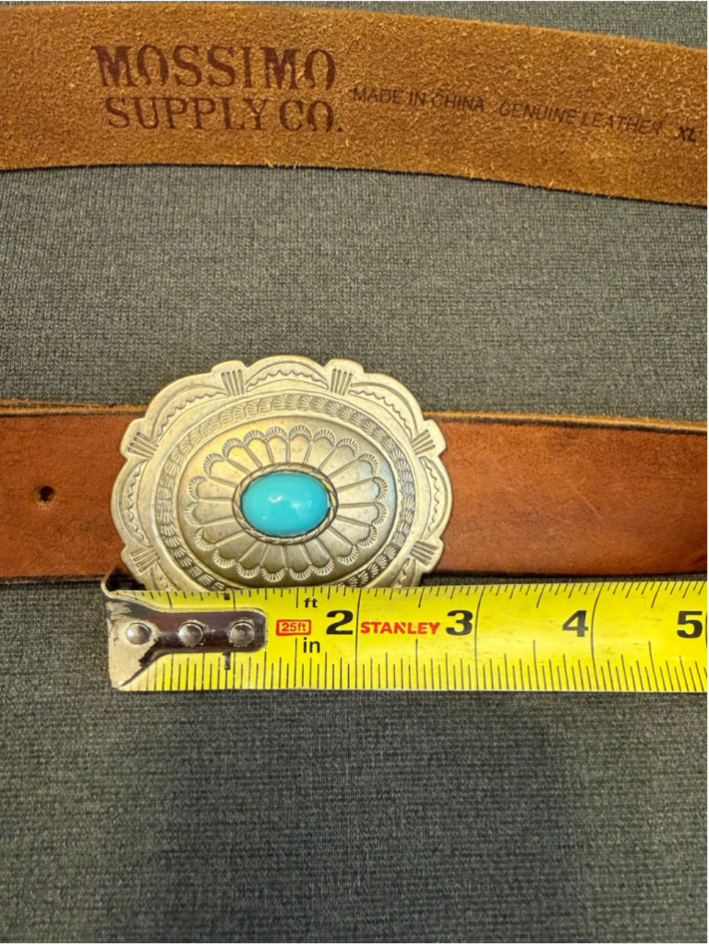 brown leather Mossimo Supply Co. belt silver toned concho buckle turquoise XL - Picture 4 of 7
